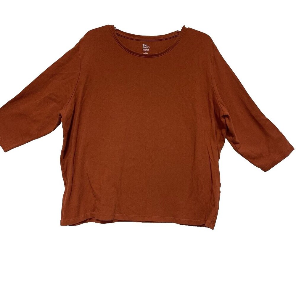 Kim Rogers Woman Womens Plus 2X Shirt Knit Top Blouse Rust Orange